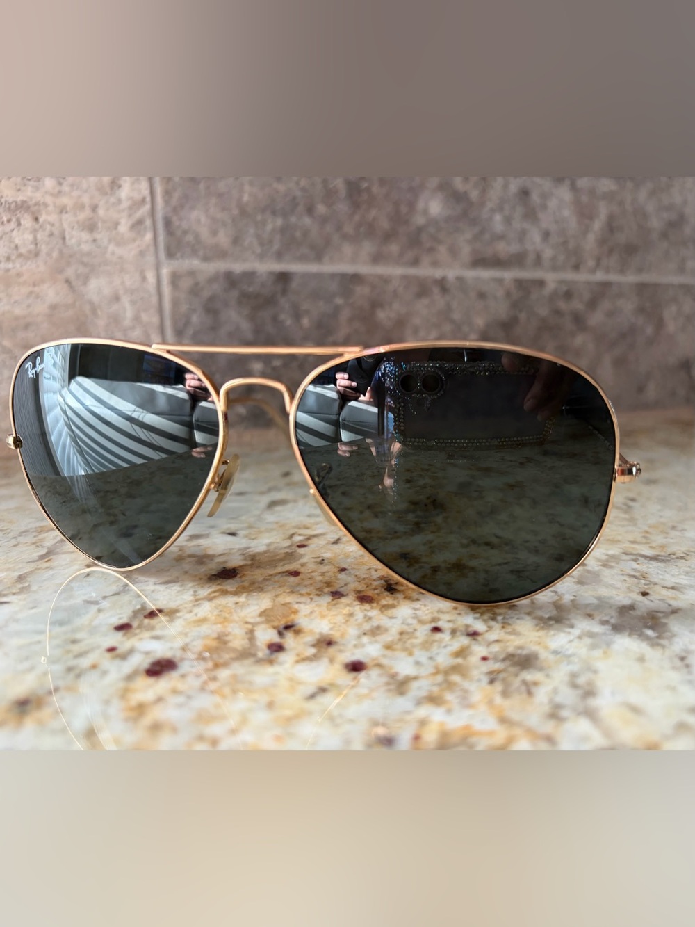 Ray-Ban POLARIZED Sunglasses Aviator Classic Arista Gold Frame Green Large - Picture 4 of 6